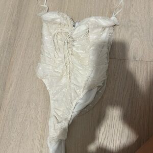 Elegant White Ruched Bodysuit